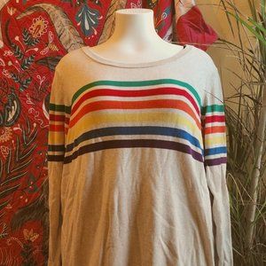 CELEBRATE LOVE OATMEAL RAINBOW STRIPE PULLOVER SWEATER